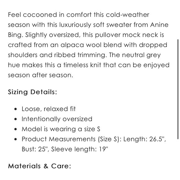 Mint Condition Anine Bing Sydney Sweater, Grey, Large $420 - Picture 8 of 8